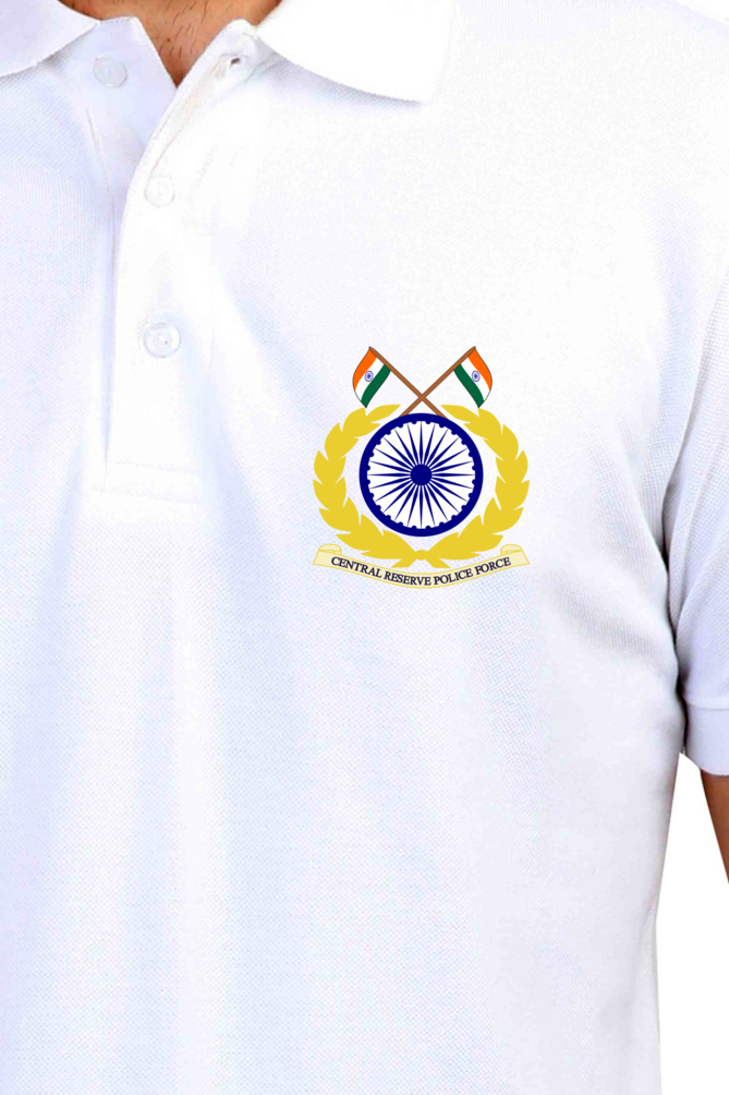 CRPF polo t-shirt in white – Central Reserve Police Force patriotic polo shirt | Indipeepal