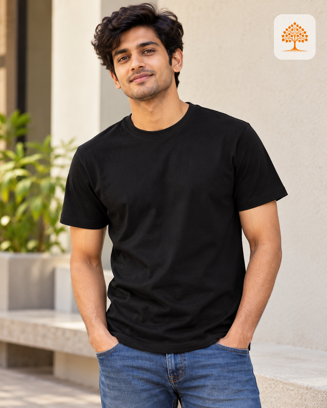 Black Classic Crew Round Neck T-Shirt Male Model – Indipeepal Plain Cotton Unisex India