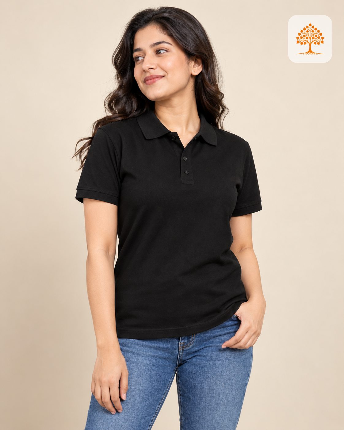 Black Plain Polo T-Shirt Female Model – Indipeepal Unisex Solid Polo India