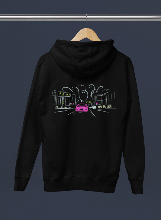 Cityscape black unisex hoodie with urban print – Indipeepal street style sweatshirt