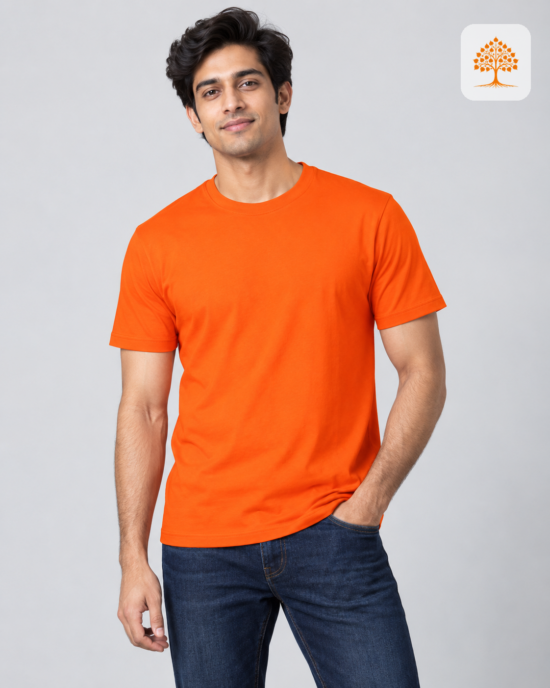 Orange Round Neck T-Shirt – Classic Crew | 100% Cotton | Unisex | Indipeepal