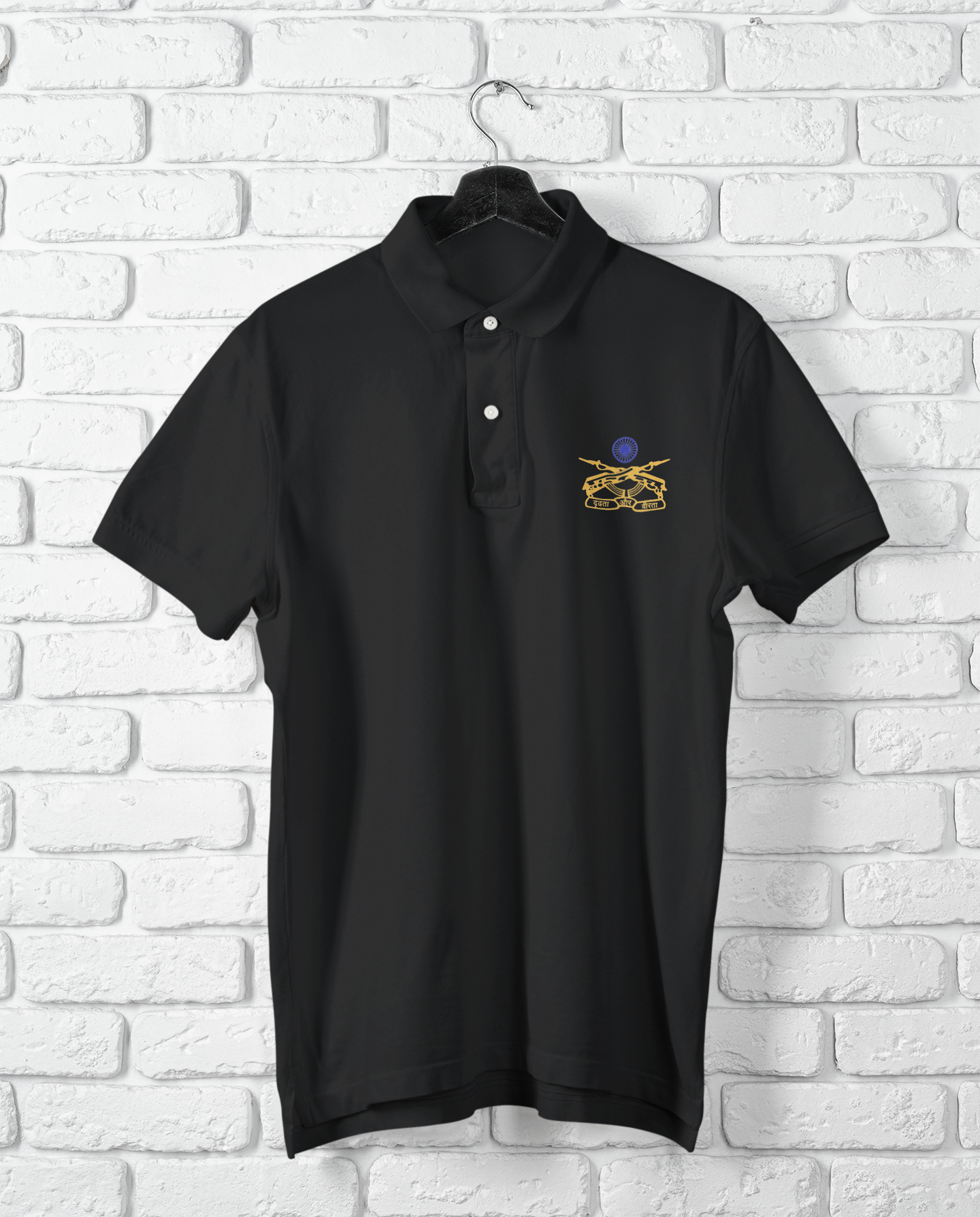 Rashtriya Rifles premium polo t-shirt in black – Indian Army RR logo military apparel | Indipeepal