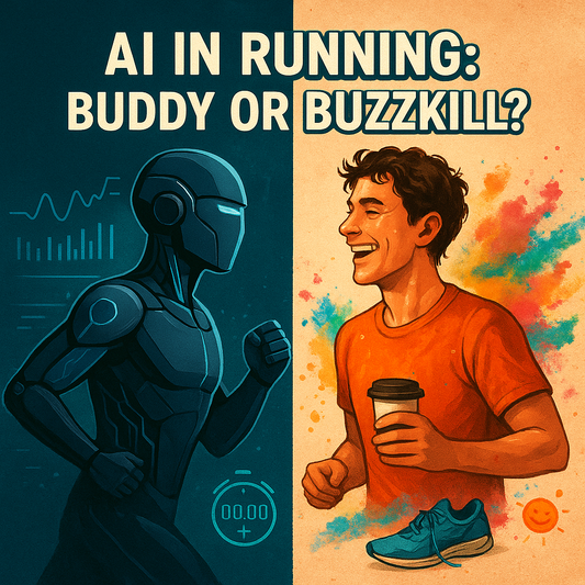 Runners discussing AI and technology during a group run — Frunners debate on AI, half marathons and fitness