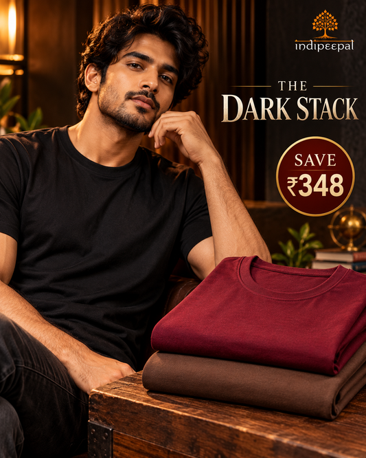 The Dark Stack – Black + Maroon + Coffee Brown | Round Neck Bundle | Save ₹348