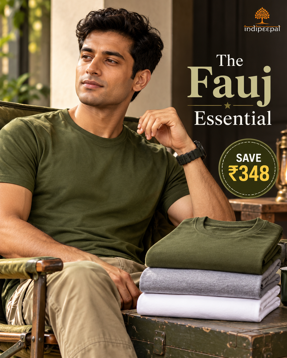 The Fauj Essential 🎖️ – Olive Green + Steel Grey + White | Round Neck Bundle | Save ₹348