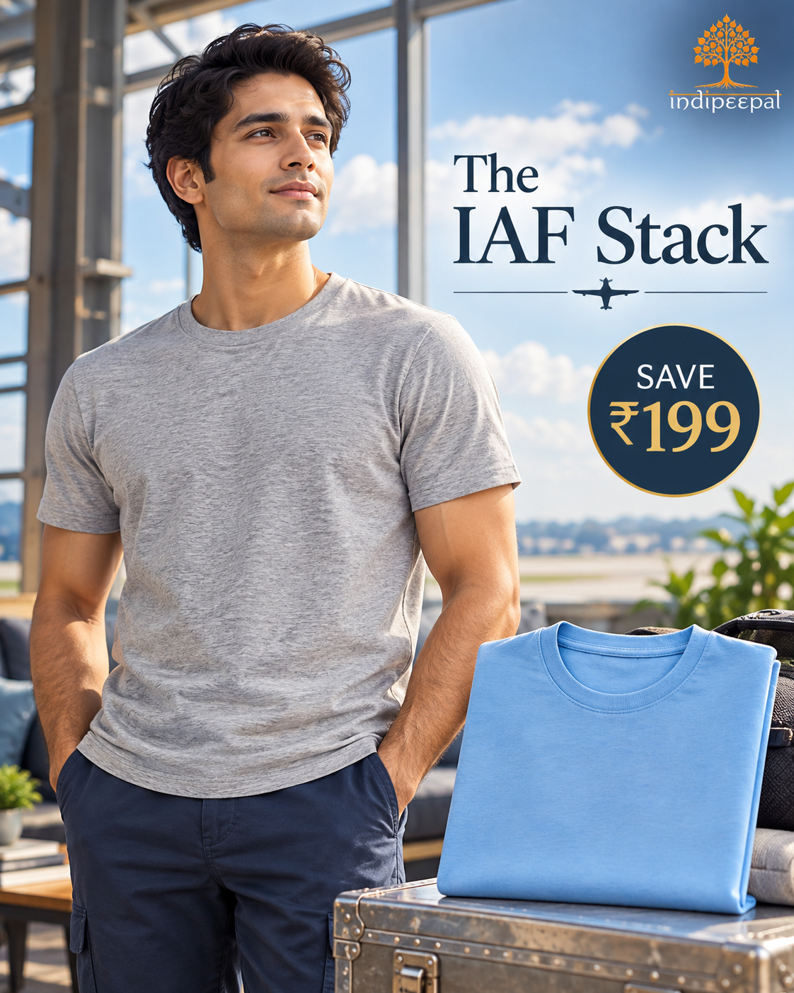 The IAF Stack ✈️ – Grey Melange + Sky Blue | Round Neck Bundle | Save ₹199