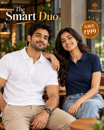 The Smart Duo – White + Navy Blue | Polo Bundle | Save ₹199