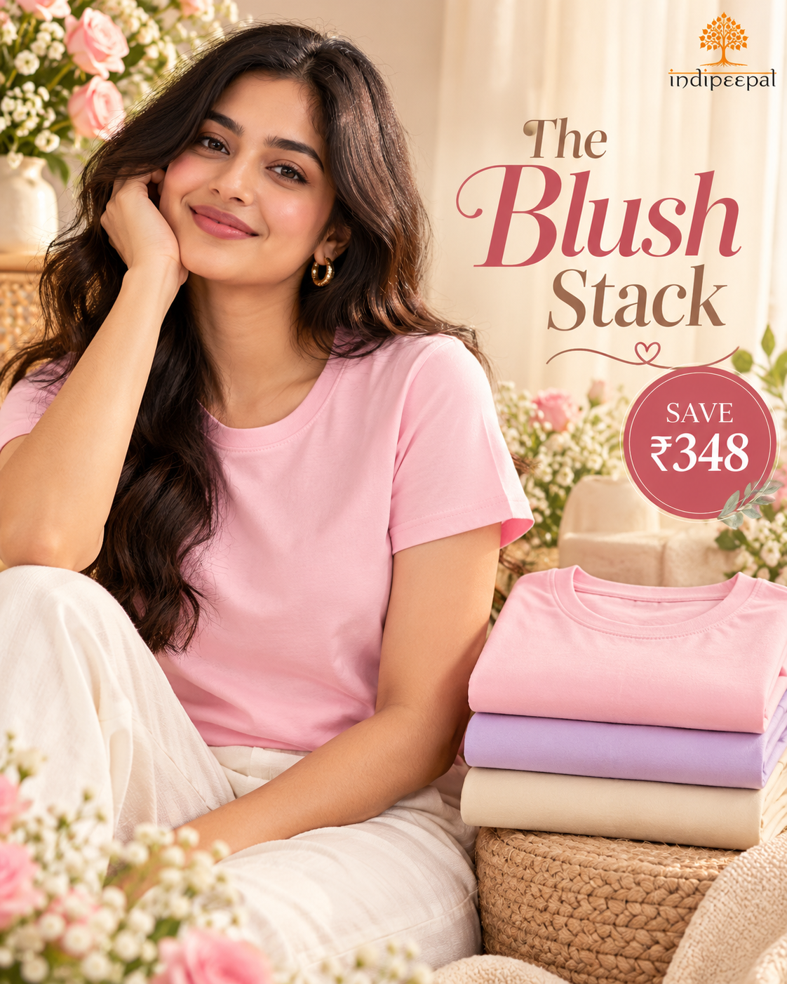 The Blush Stack 🌸 – Light Baby Pink + Lavender + Beige | Women's Classic Crew Bundle | Save ₹348