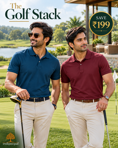 The Golf Stack – Petrol Blue + Maroon | Polo Bundle | Save ₹199