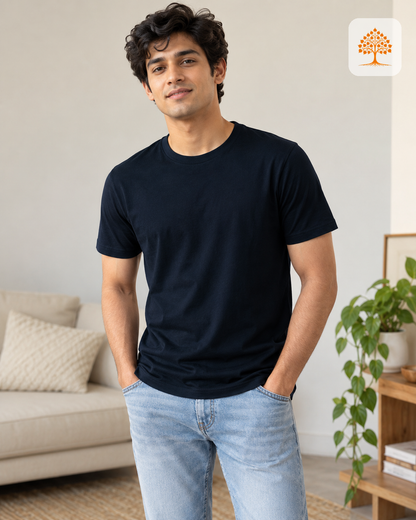 The Navy Stack ⚓ – White + Navy Blue | Round Neck Bundle | Save ₹199