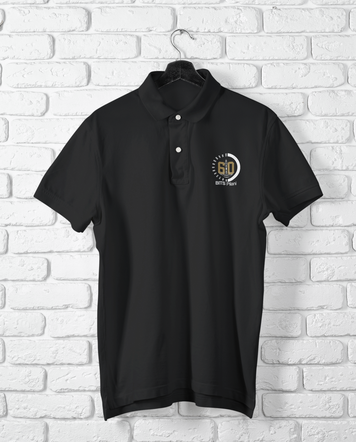 BITS Pilani Clock Tower 60th anniversary polo t-shirt in black – diamond jubilee college merchandise | Indipeepal