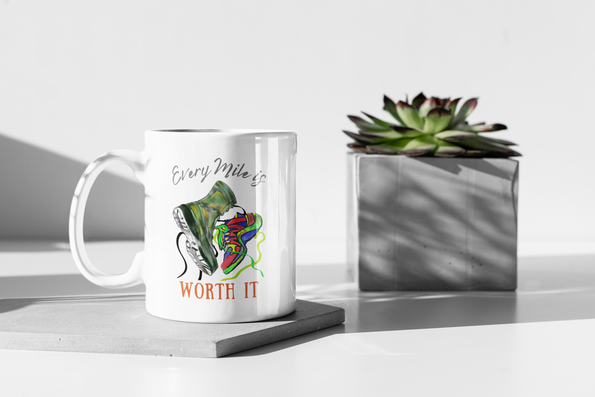 Every Mile is Worth It white ceramic coffee mug – motivational runner gift | Indipeepal