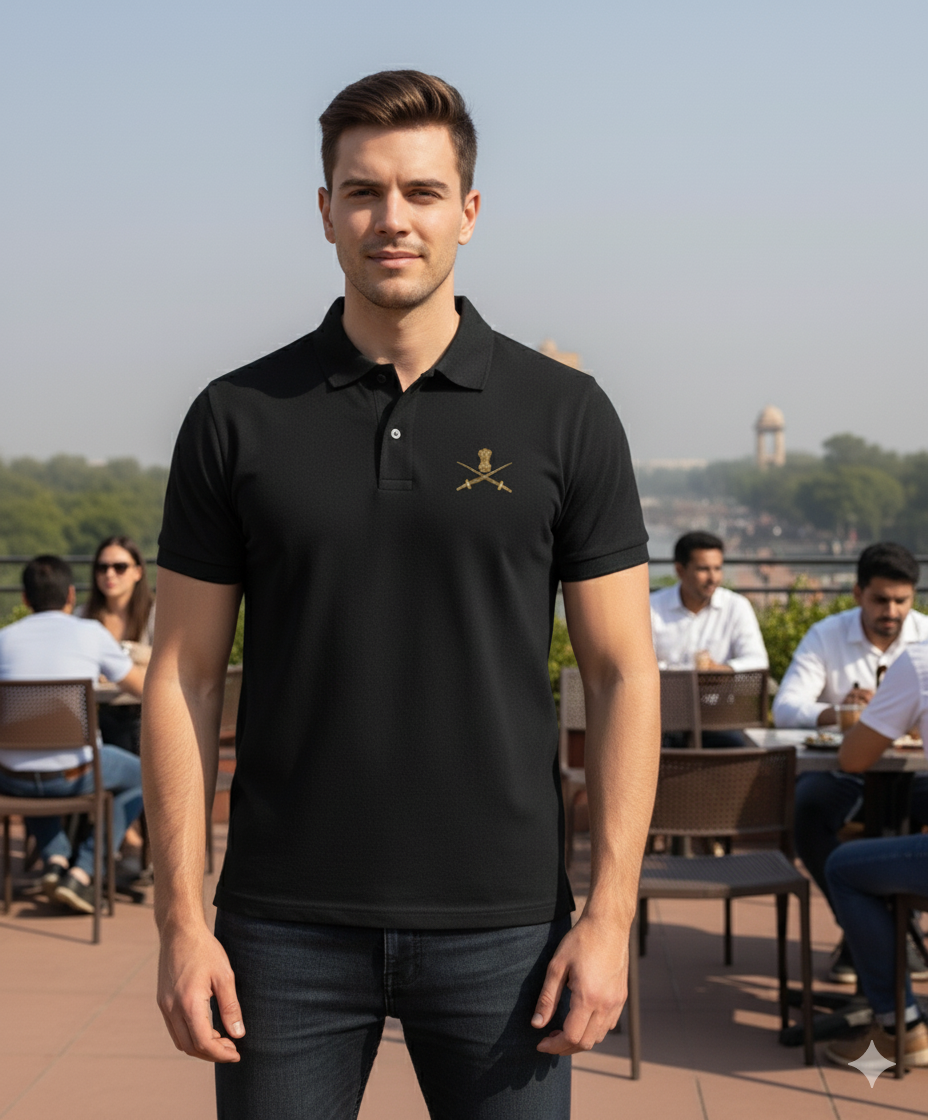 Indian Army crest polo shirt in black – patriotic gift for army officers and veterans | Indipeepal