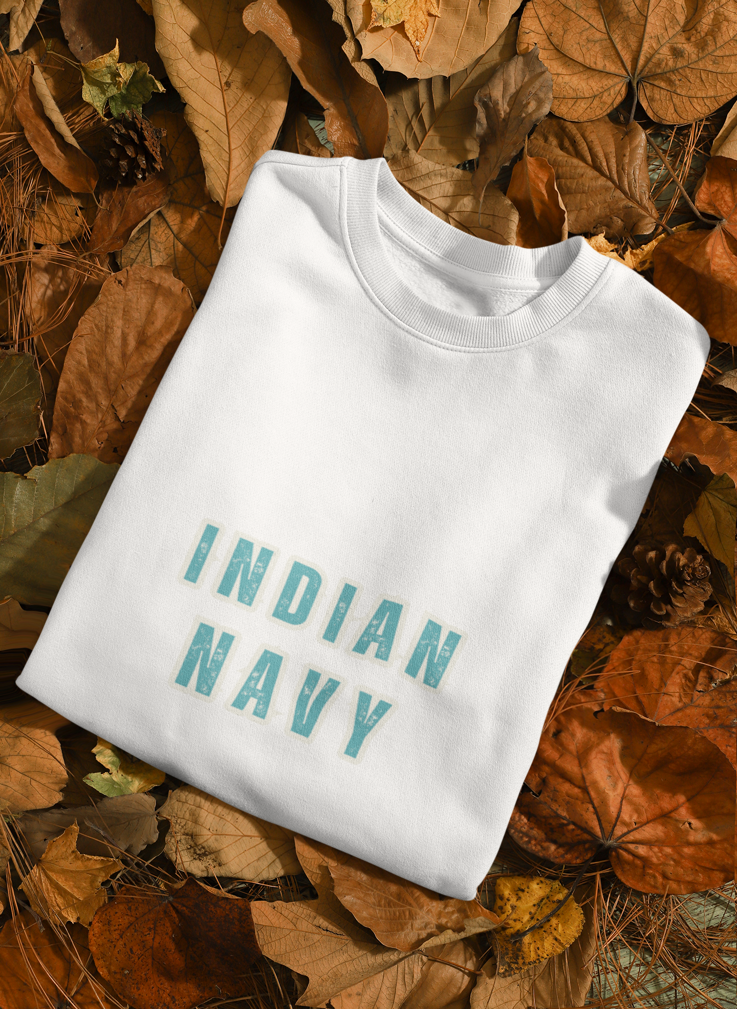 Indian Navy unisex sweatshirt in white with bold navy text print – patriotic gift for navy veterans | Indipeepal