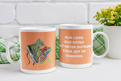 Joy of Running ceramic mug – motivational runner gift for marathon lovers | Indipeepal