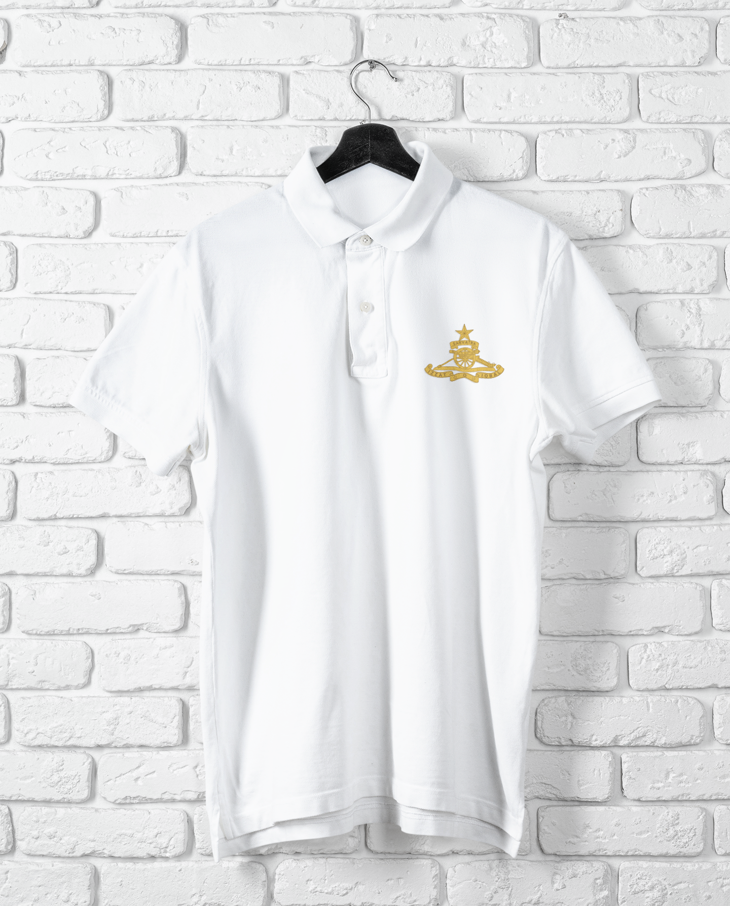 Artillery crest polo shirt in white – Indian Army gunner regiment patriotic polo t-shirt | Indipeepal