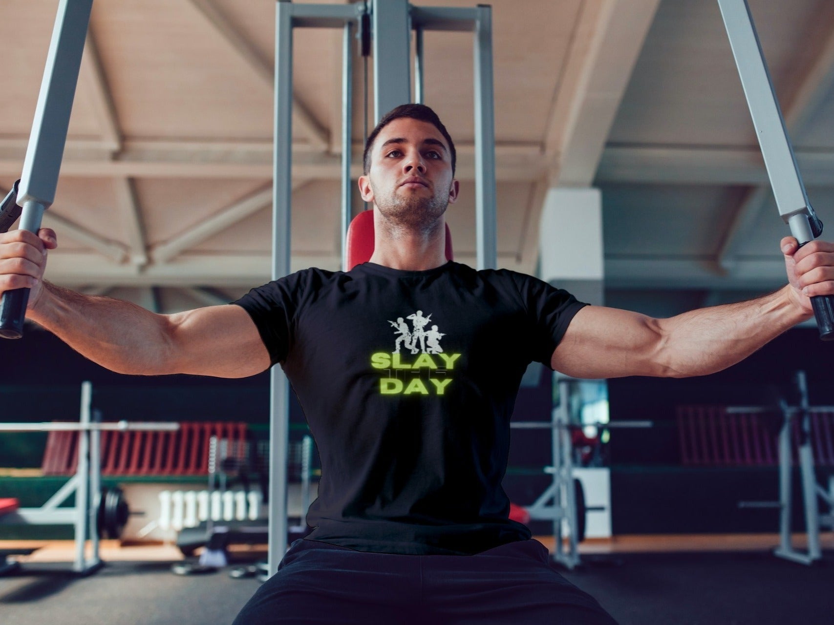 Slay the Day black army-inspired motivational t-shirt – bold graphic tee for warriors | Indipeepal