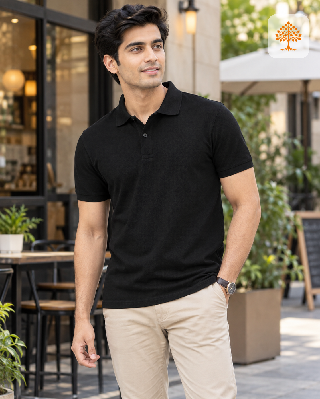 Black Plain Polo T-Shirt Male Model – Indipeepal Unisex Solid Polo India