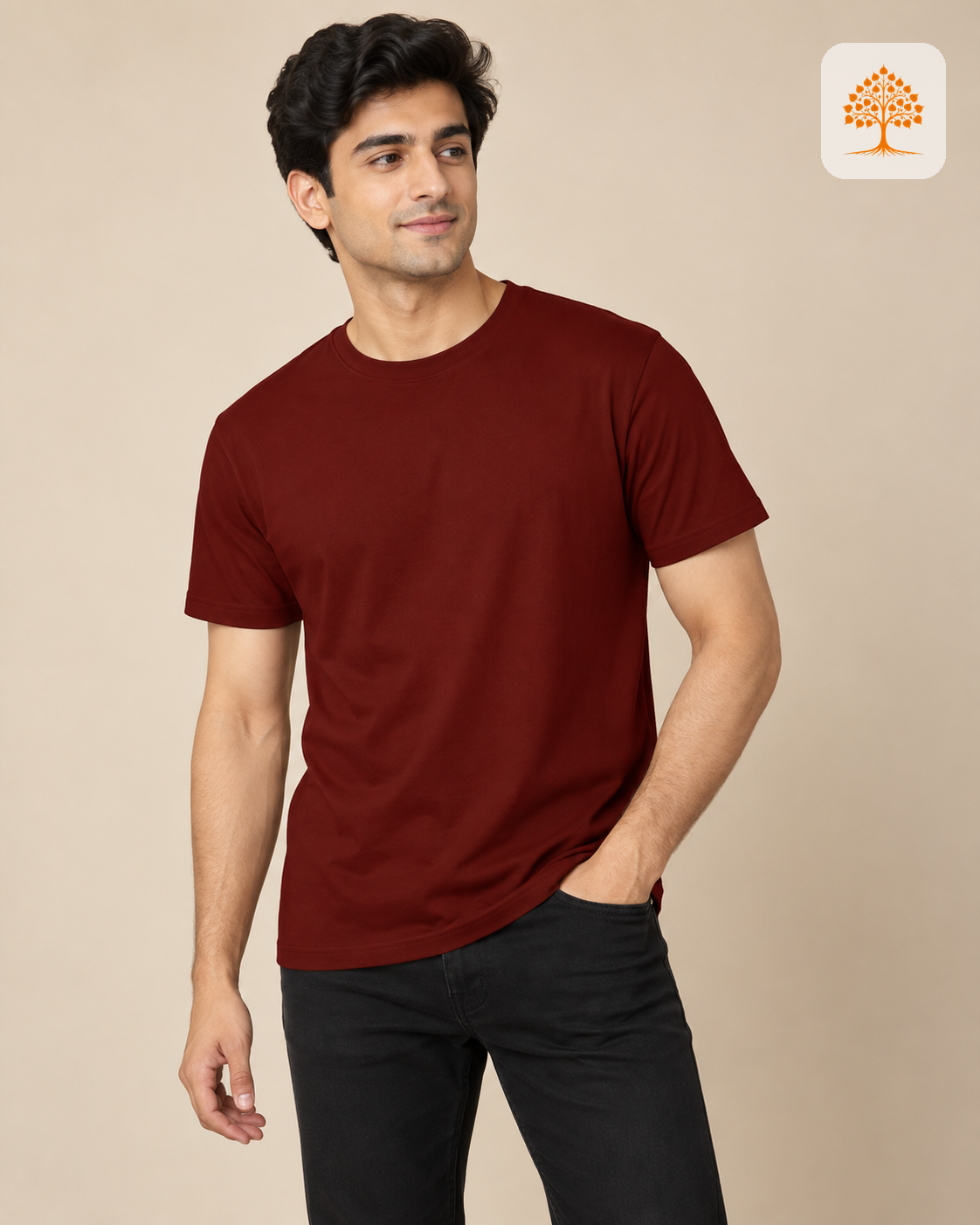 Brick Red Round Neck T-Shirt – Classic Crew | 100% Cotton | Unisex | Indipeepal