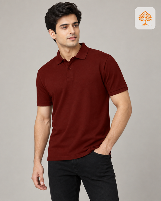 Brick Red Plain Polo T-Shirt Male Model – Indipeepal Unisex Solid Polo India