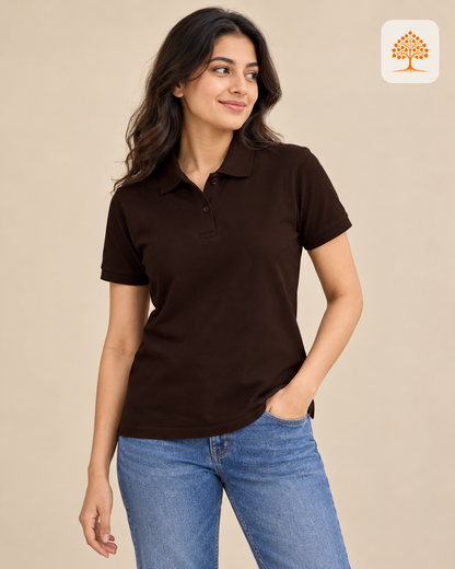 Coffee Brown Plain Polo T-Shirt Female Model – Indipeepal Unisex Solid Polo India
