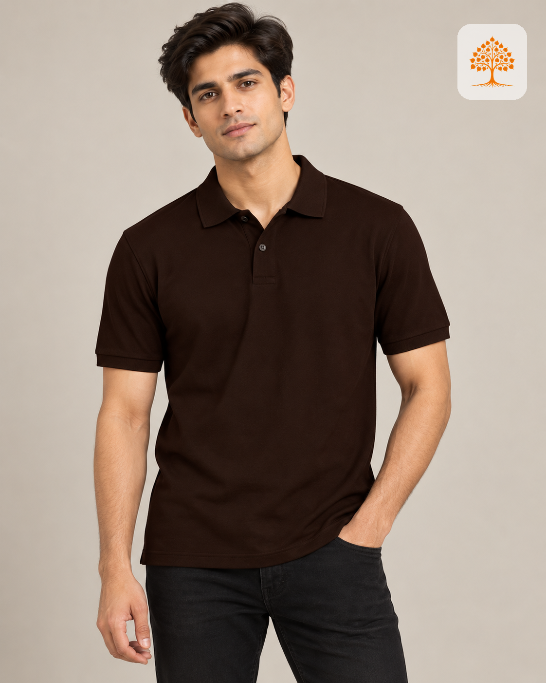 Coffee Brown Plain Polo T-Shirt Male Model – Indipeepal Unisex Solid Polo India