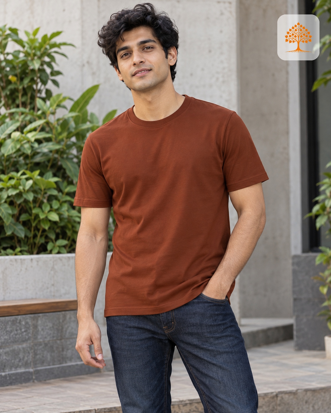 Copper Classic Crew Round Neck T-Shirt Male Model – Indipeepal Plain Cotton Unisex India