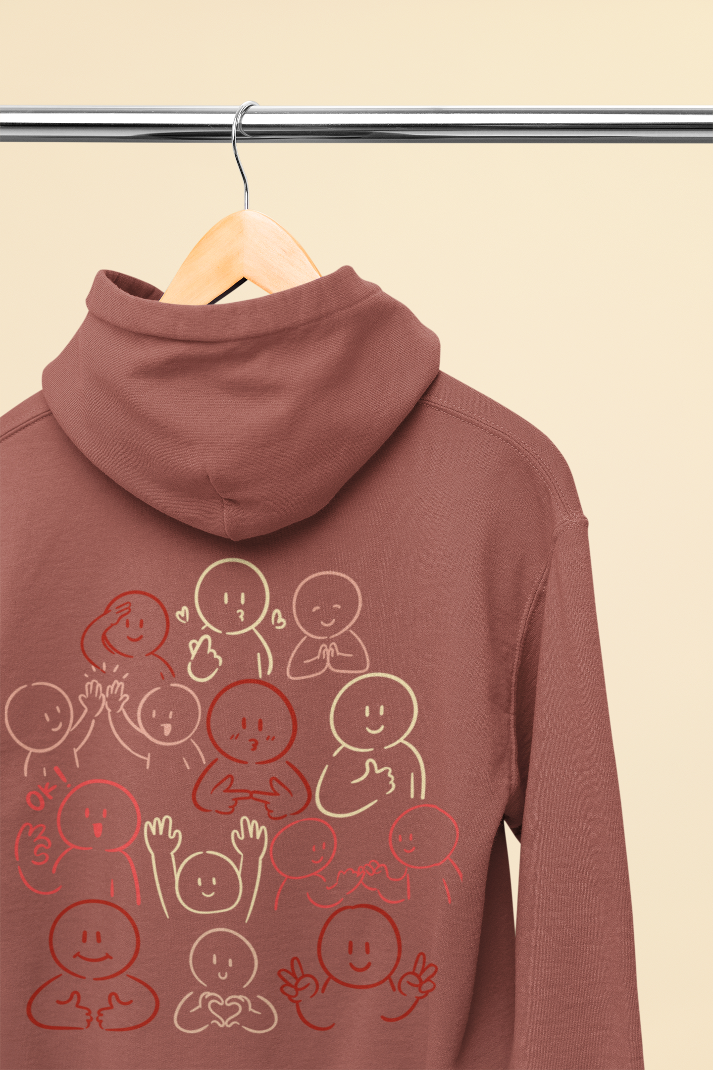 Emoti-us unisex hoodie in coral with emoticon print – Indipeepal