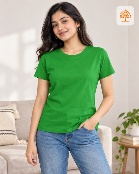 Flag Green Women's Classic Crew T-Shirt Female Model – Indipeepal 100% Cotton India
