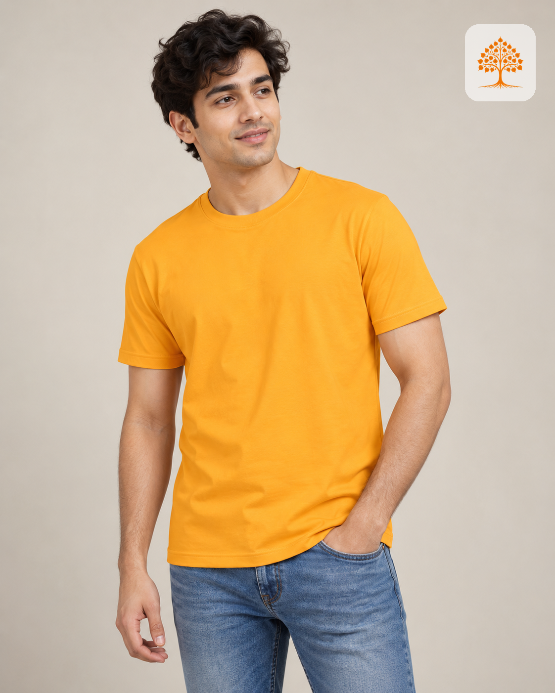 Golden Yellow Round Neck T-Shirt – Classic Crew | 100% Cotton | Unisex | Indipeepal