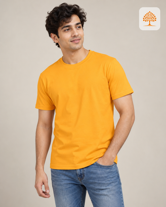 Golden Yellow Round Neck T-Shirt – Classic Crew | 100% Cotton | Unisex | Indipeepal
