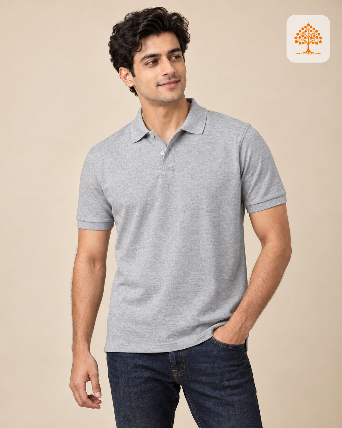 Grey Melange Plain Polo T-Shirt Male Model – Indipeepal Unisex Solid Polo India