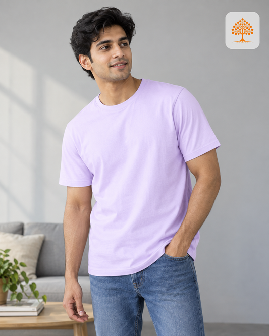 Lavender Classic Crew Round Neck T-Shirt Male Model – Indipeepal Plain Cotton Unisex India