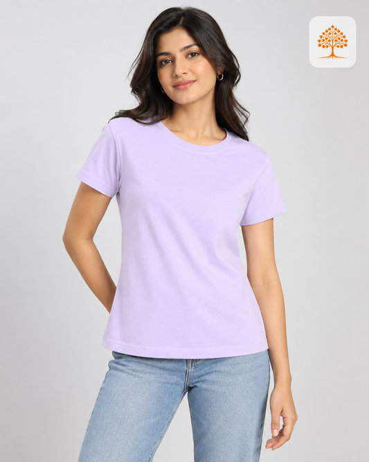 Lavender Women's Classic Crew T-Shirt Female Model – Indipeepal 100% Cotton India