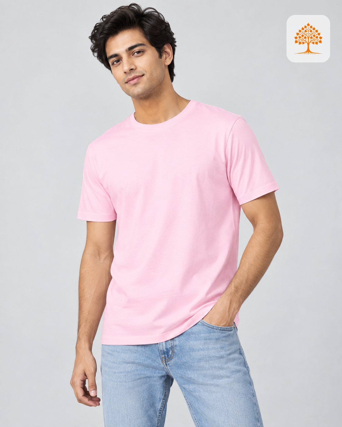 Light Baby Pink Round Neck T-Shirt – Classic Crew | 100% Cotton | Unisex | Indipeepal