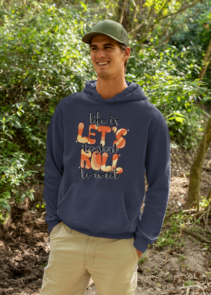 Let's Roll quirky unisex hoodie in navy blue and mustard – printed sweatshirt | Indipeepal