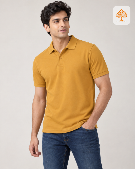 Mustard Yellow Plain Polo T-Shirt Male Model – Indipeepal Unisex Solid Polo India