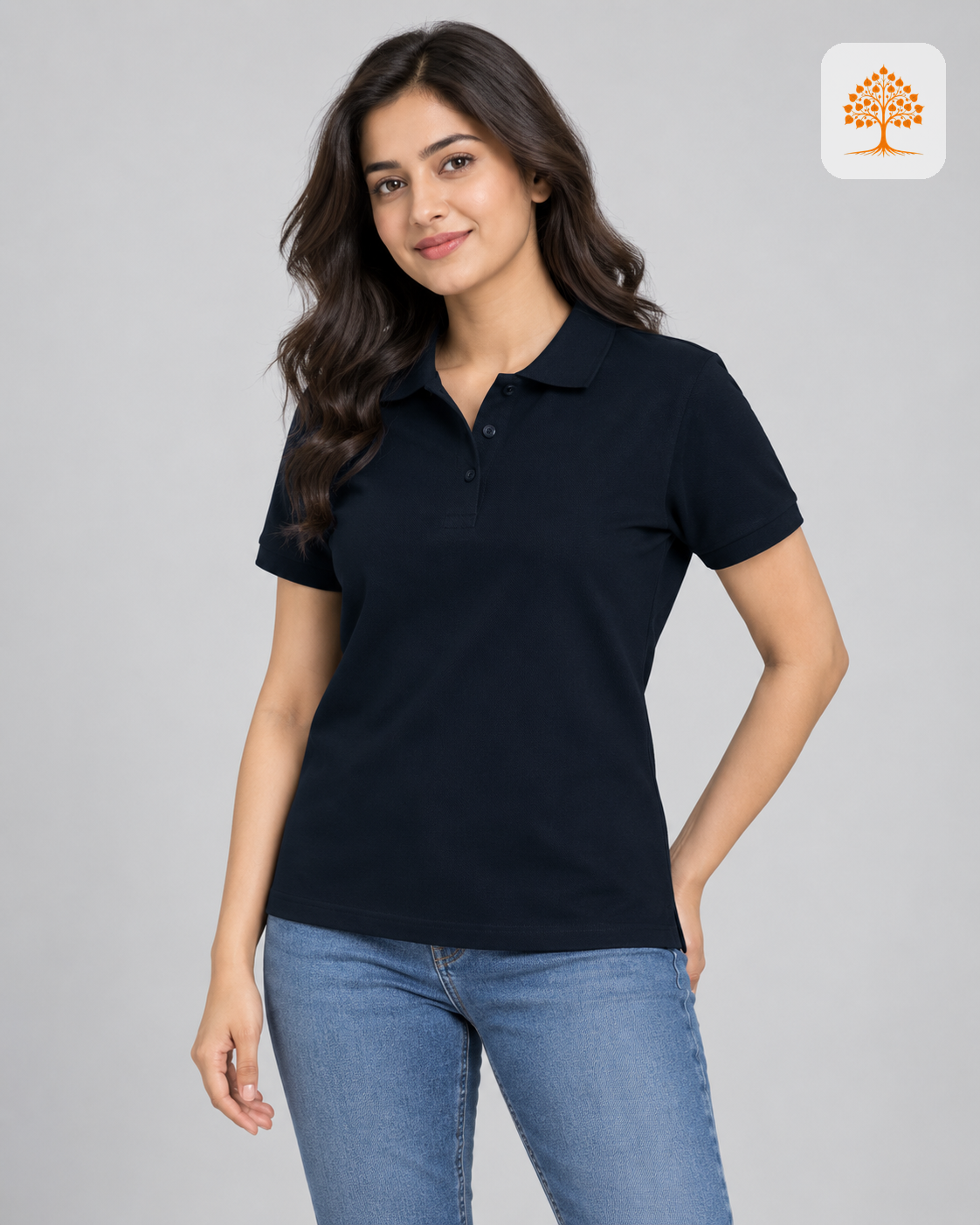 Navy Blue Plain Polo T-Shirt Female Model – Indipeepal Unisex Solid Polo India