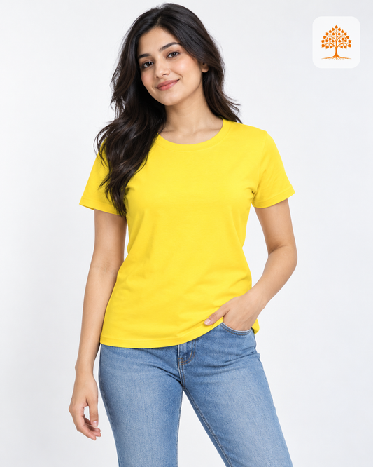 New Yellow Women's Classic Crew T-Shirt Female Model – Indipeepal 100% Cotton India