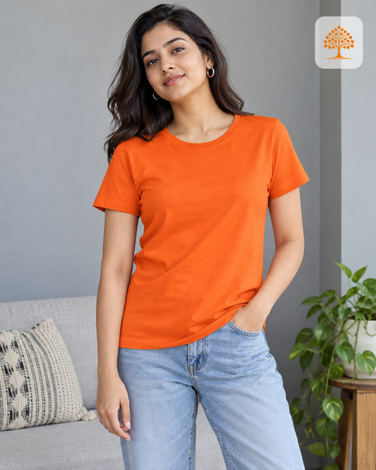 Orange Women's Classic Crew T-Shirt Female Model – Indipeepal 100% Cotton India