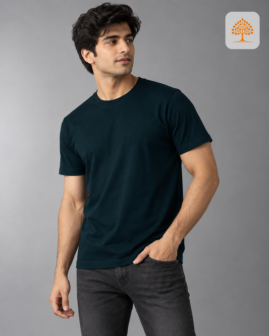 Petrol Blue Round Neck T-Shirt – Classic Crew | 100% Cotton | Unisex | Indipeepal