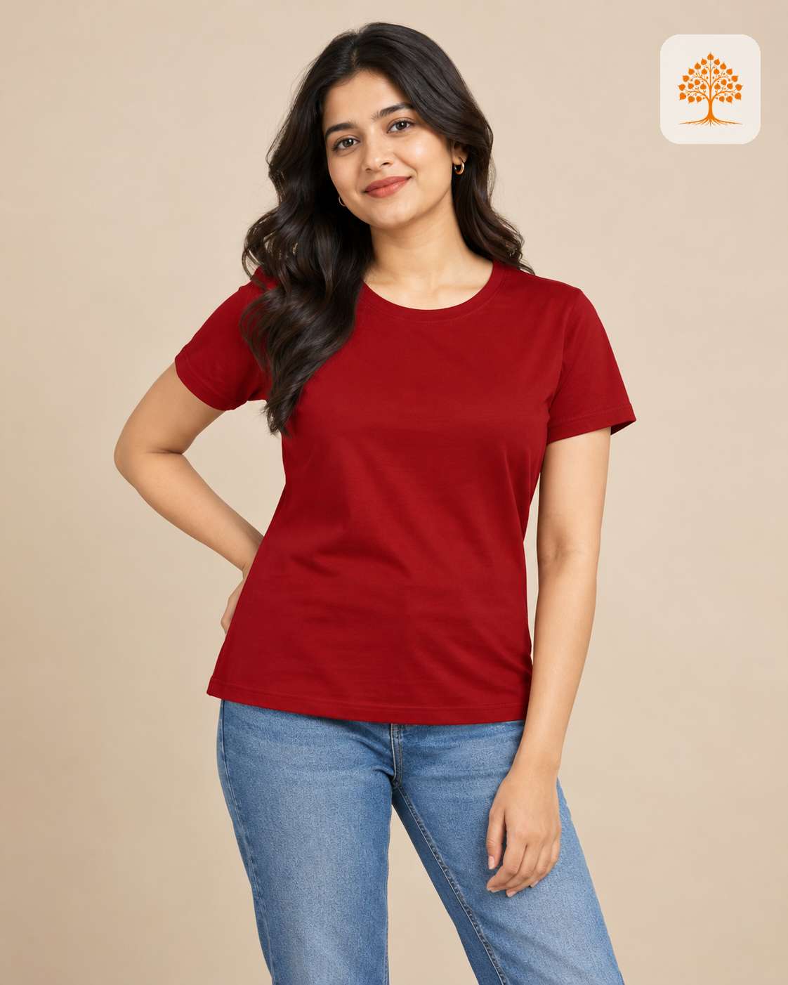 Red Women's Classic Crew T-Shirt Female Model – Indipeepal 100% Cotton India
