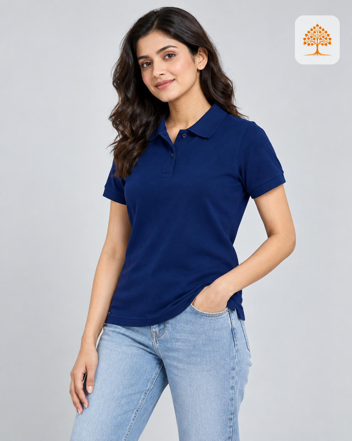 Royal Blue Plain Polo T-Shirt Female Model – Indipeepal Unisex Solid Polo India