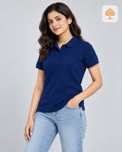 Royal Blue Plain Polo T-Shirt Female Model – Indipeepal Unisex Solid Polo India