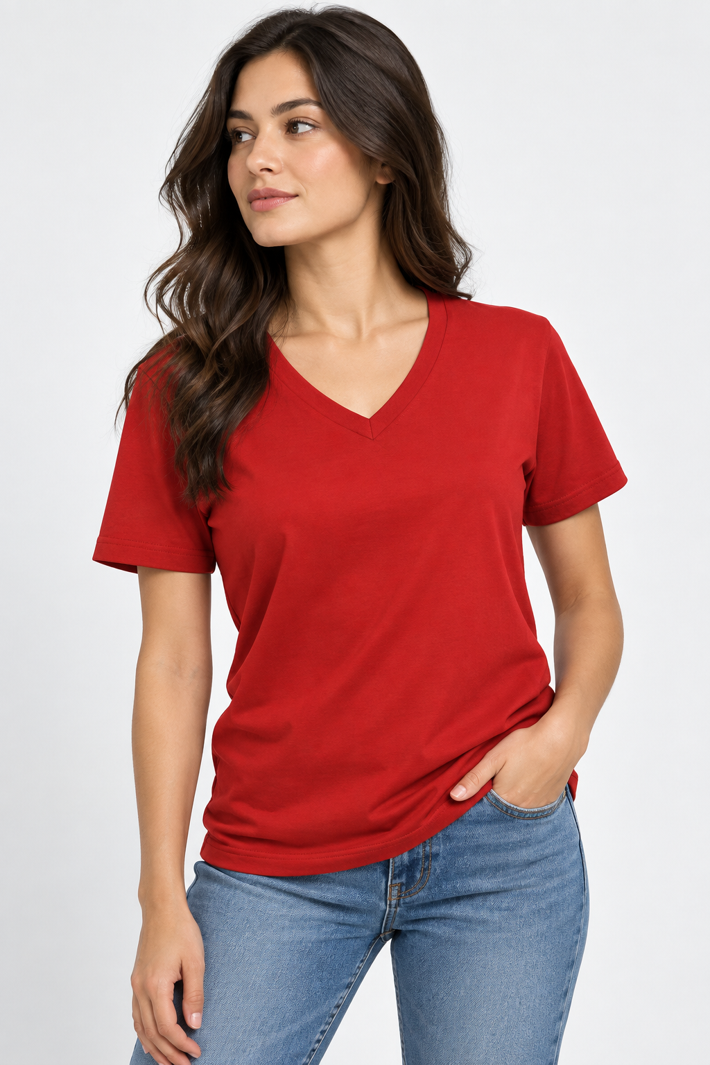 Red V-Neck T-Shirt – Plain Solid | 100% Cotton | Unisex | Indipeepal