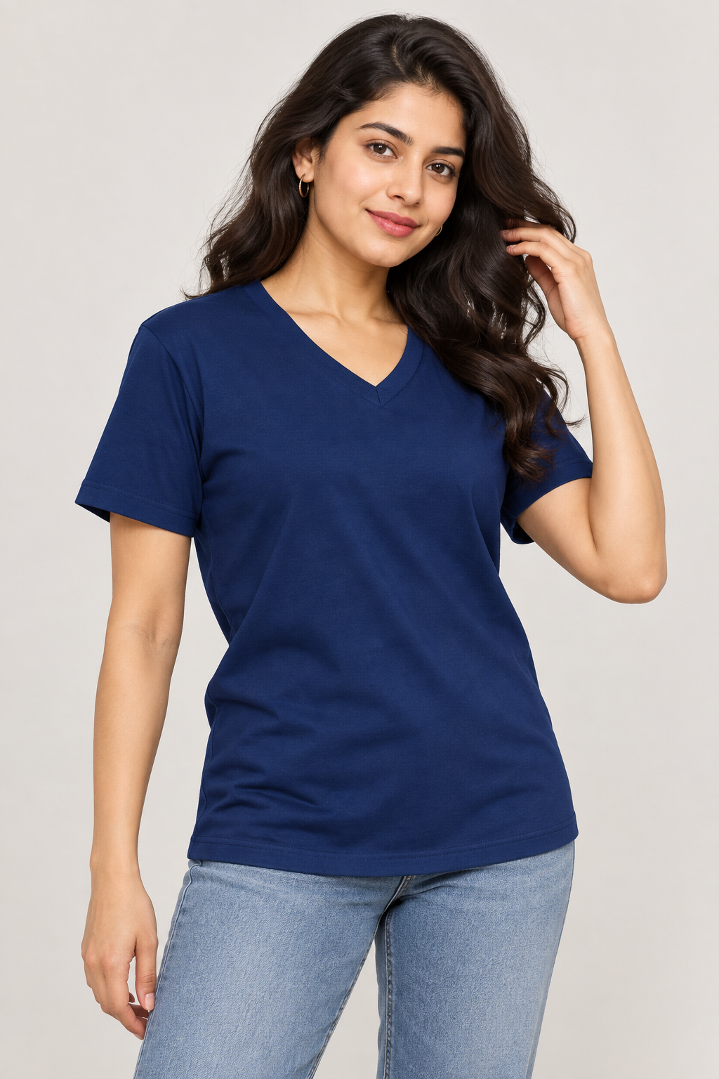 Royal Blue V-Neck T-Shirt – Plain Solid | 100% Cotton | Unisex | Indipeepal