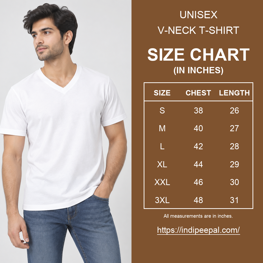 V-Neck T-Shirt Size Chart – S to 3XL in Inches | Indipeepal