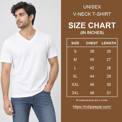 V-Neck T-Shirt Size Chart – S to 3XL in Inches | Indipeepal