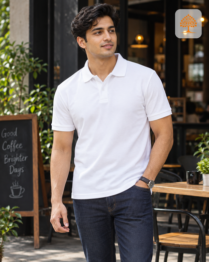 White Plain Polo T-Shirt Male Model – Indipeepal Unisex Solid Polo India