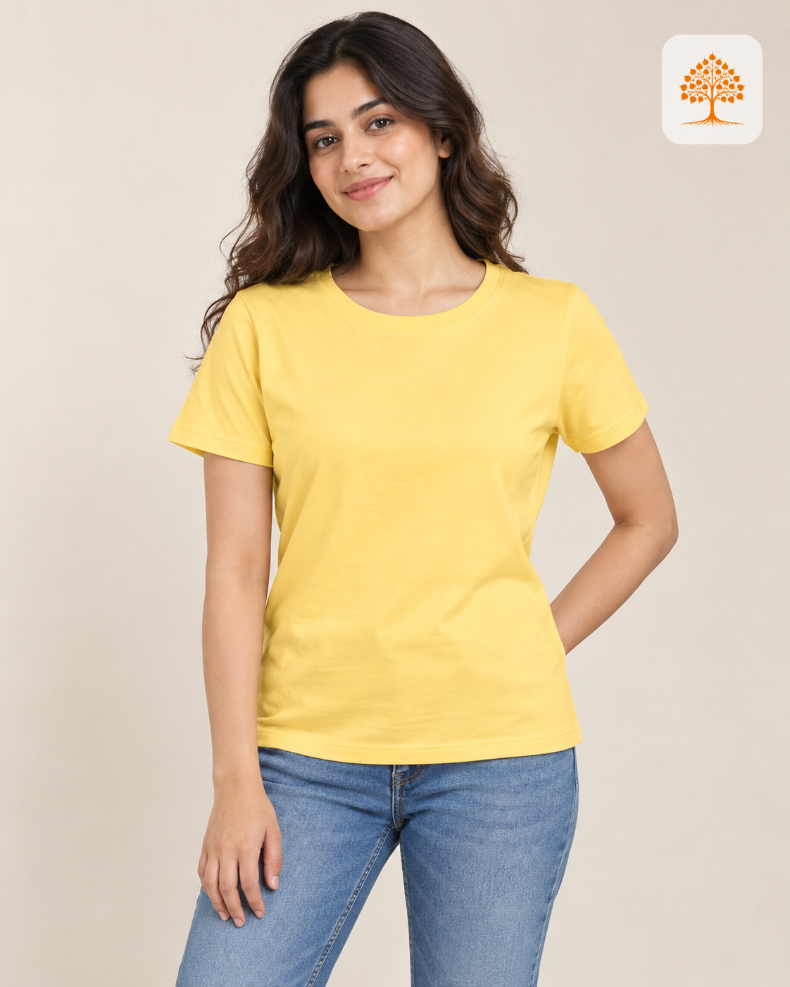 Yellow Women's Classic Crew T-Shirt Female Model – Indipeepal 100% Cotton India